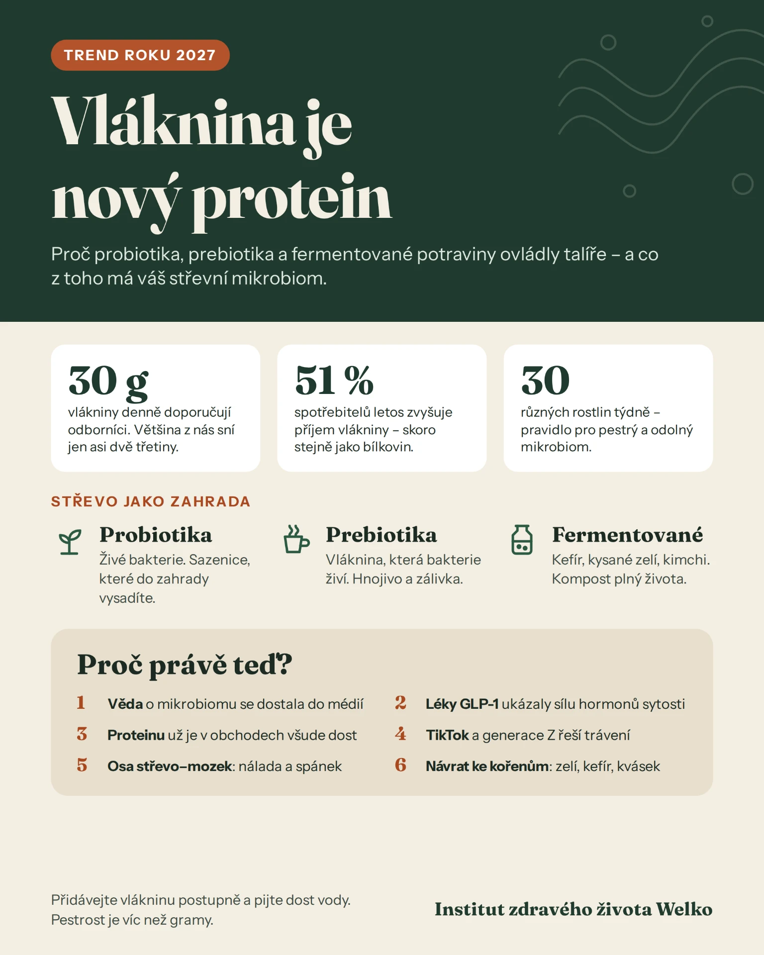 Vláknina je nový protein – střevní mikrobiom, probiotika, prebiotika a fermentované potraviny